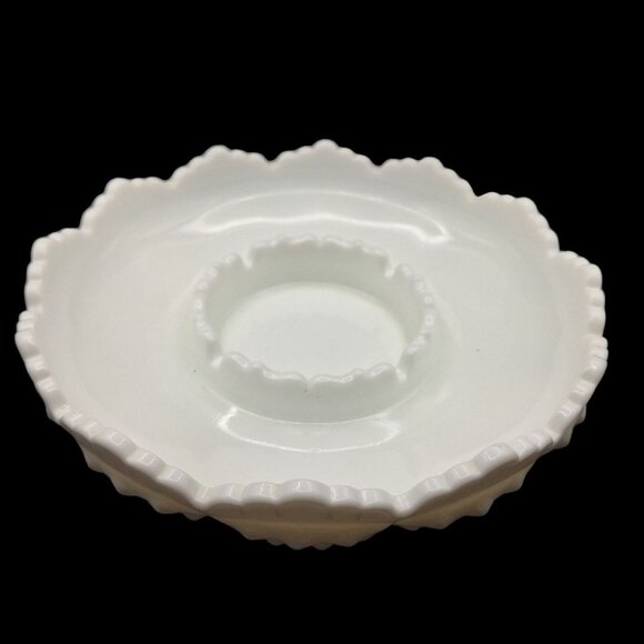 Fenton White Milk Glass Hobnail Ashtray Candle Holder Chip N Dip 8 Inch Diameter - Picture 1 of 9